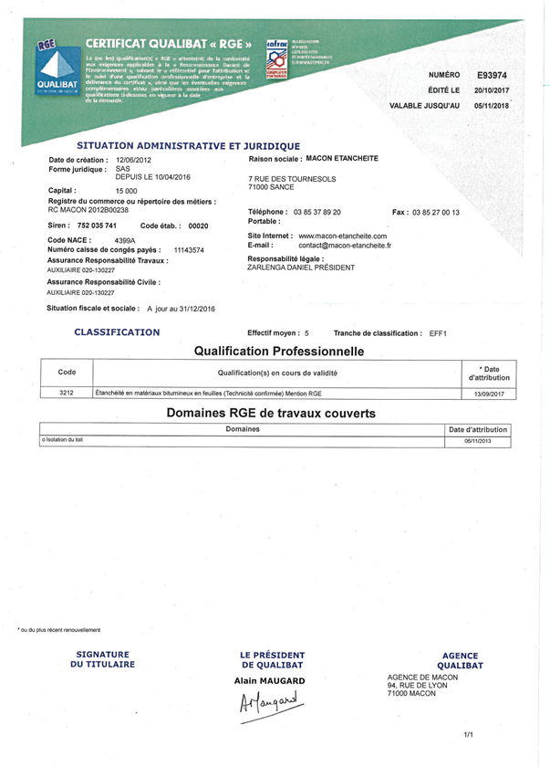 Formulaire Rge Nos engagements - Mâcon Etanchéité : étanchéité de toiture, terrasse ...